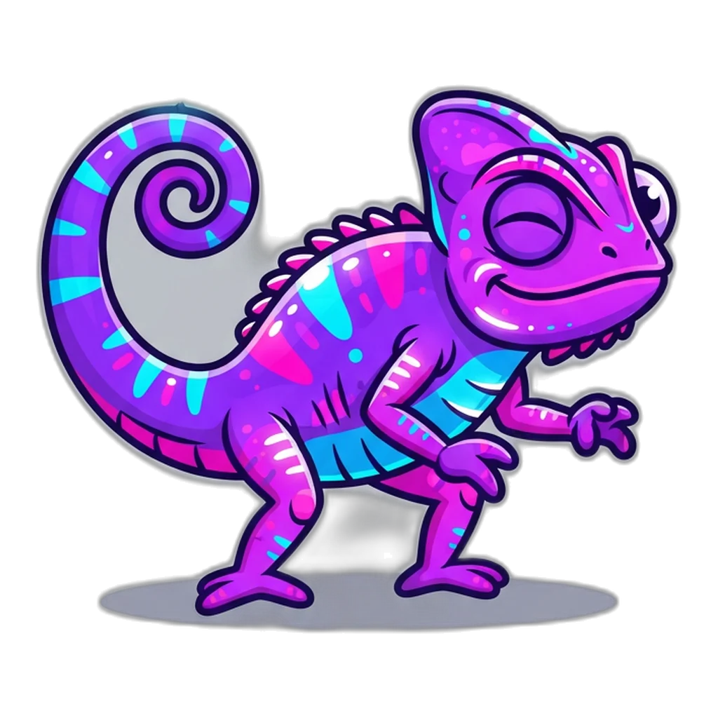 Chameleon balancing a glowing spark on its tail
