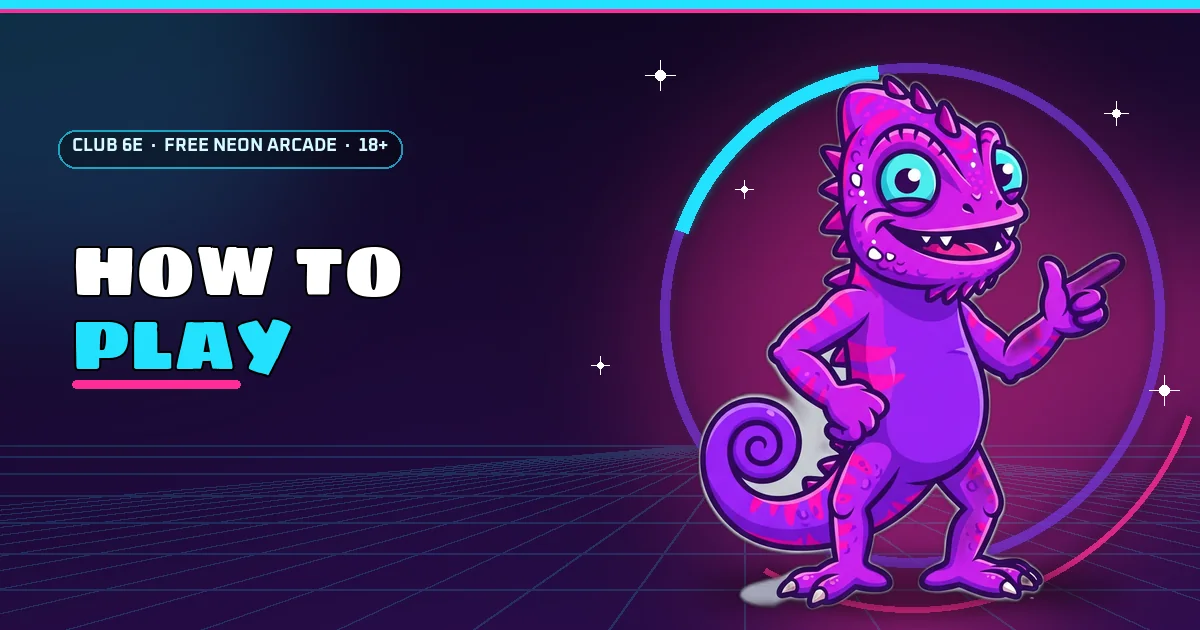 Chameleon pointing at a spark for the how to play Club 6E guide